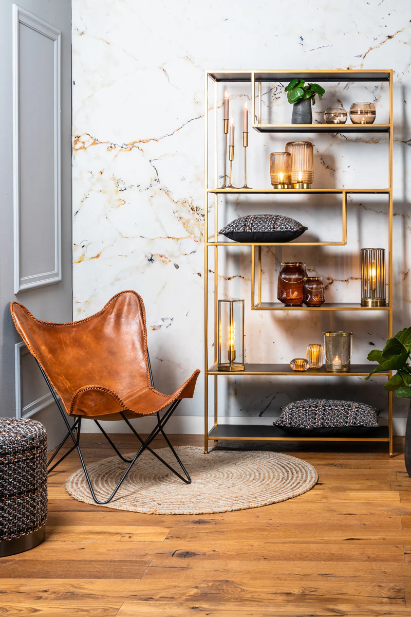 Cabinet open 100x35x203 cm YLAYA matt black-gold - Image 6