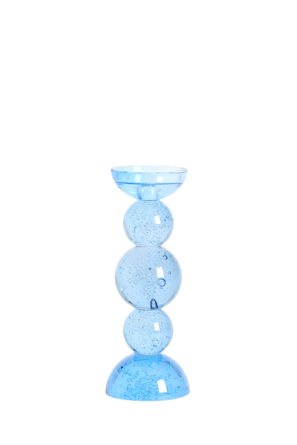 Candle stick 10x26,5 cm ITINGA glass bubble light blue
