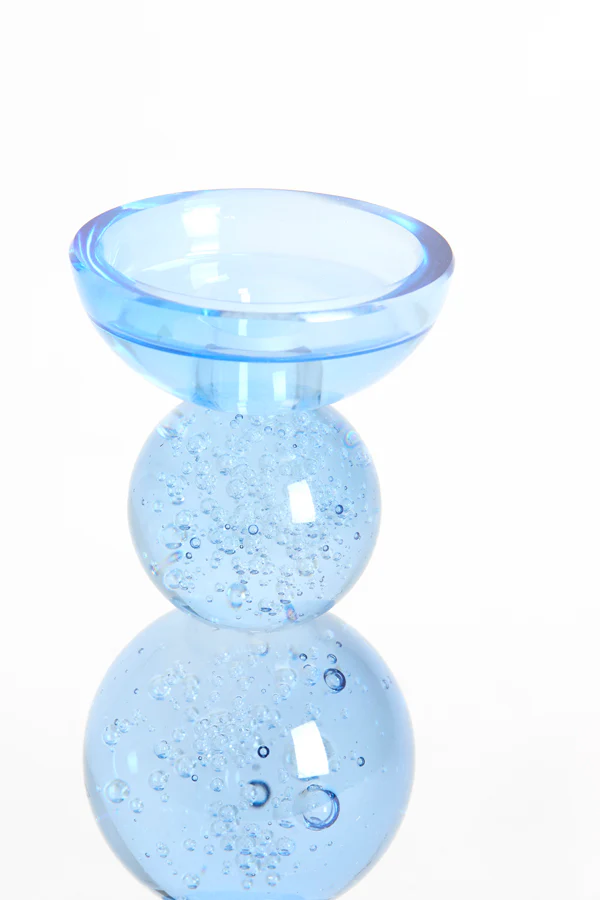 Candle stick 10x26,5 cm ITINGA glass bubble light blue - Image 2