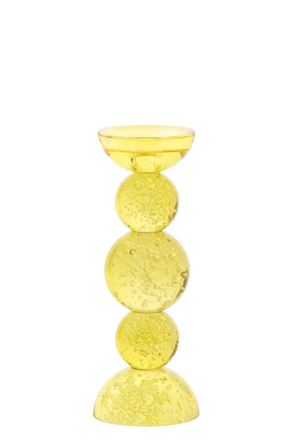 Candle stick 10x26,5 cm ITINGA glass bubble yellow