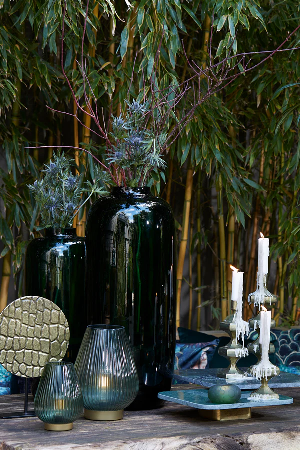 Candle stick 10x9x25 cm WAMBIRI shiny green gold - Image 3