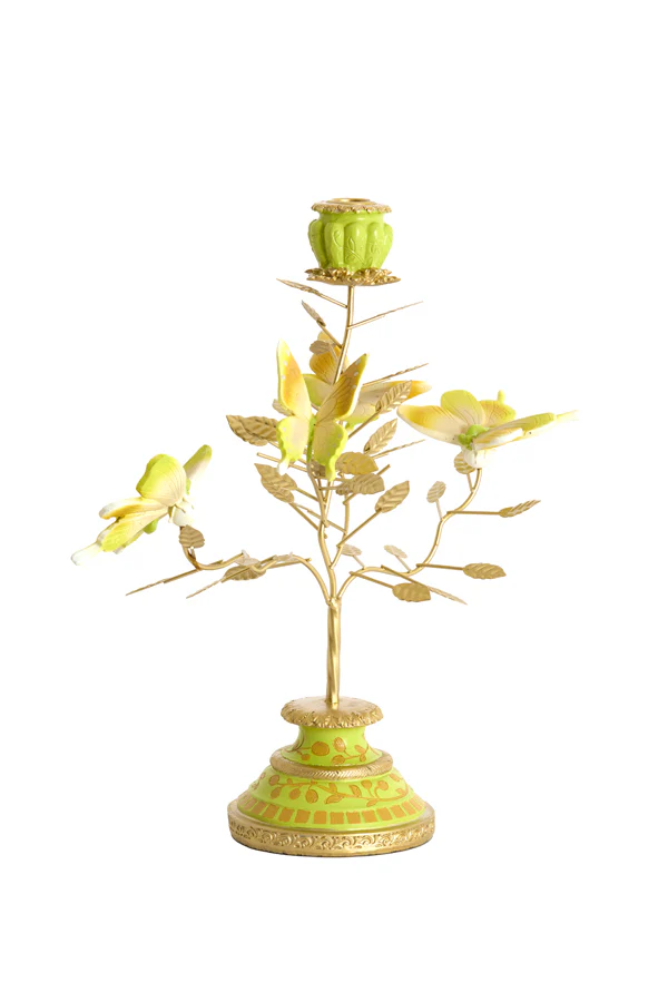 Candle stick 35,5x18x37,5 cm BUTTERFLY light green+light gld - Image 2