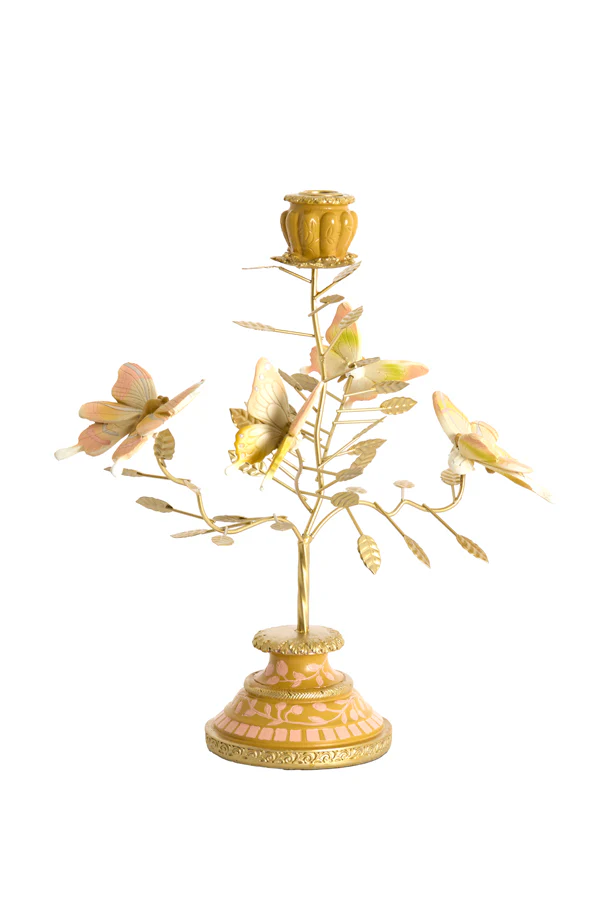 Candle stick 35,5x18x37,5 cm BUTTERFLY light pink+light gold - Image 2
