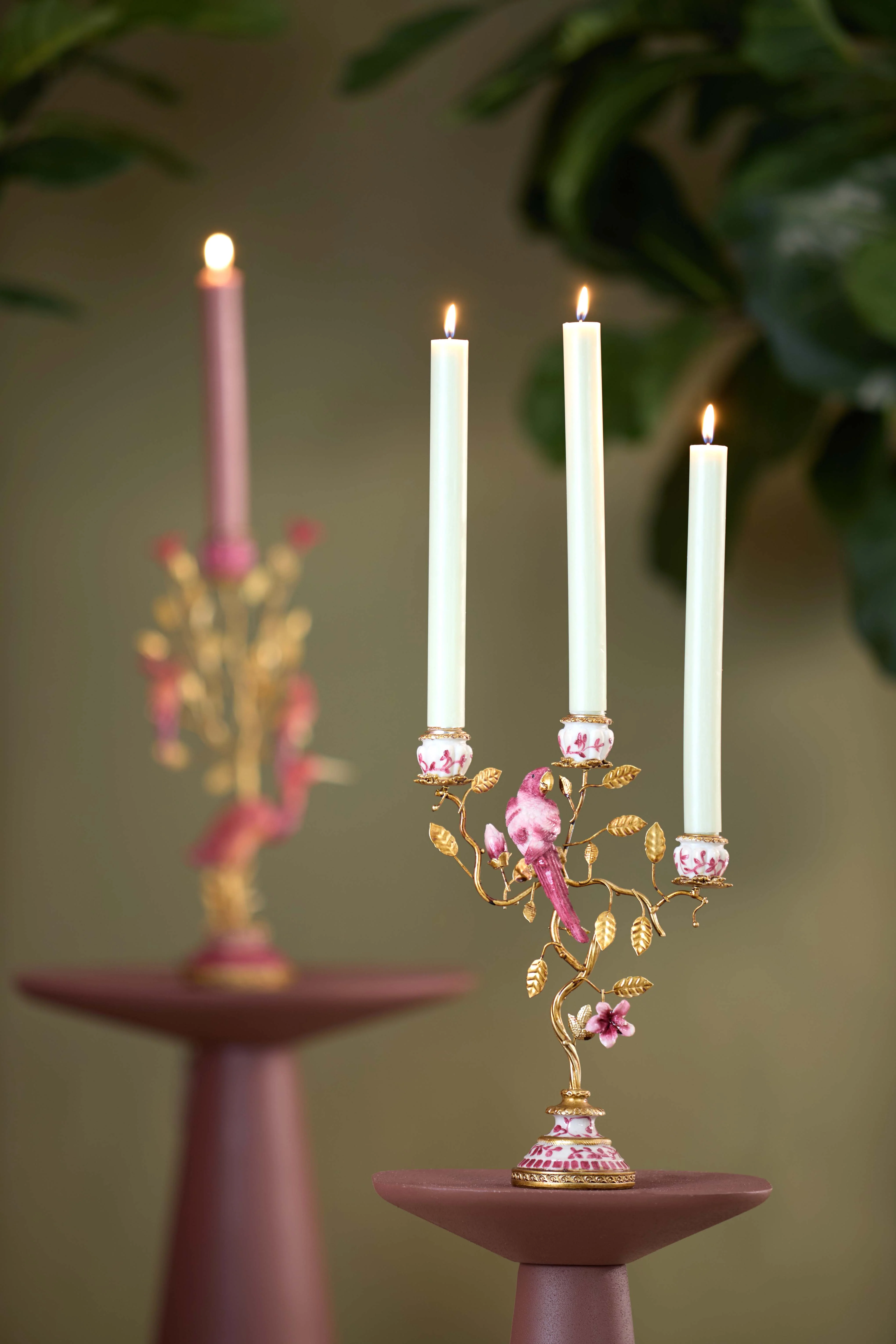 Candle stick 3L 22,5x9x31,5 cm LOROS burgundy-cream+bronze - Image 3
