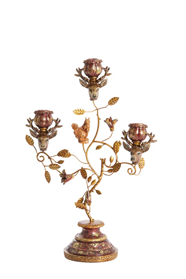 Candle stick 3L 29,5x12,5x44 cm SORYN burgundy+brown+gold