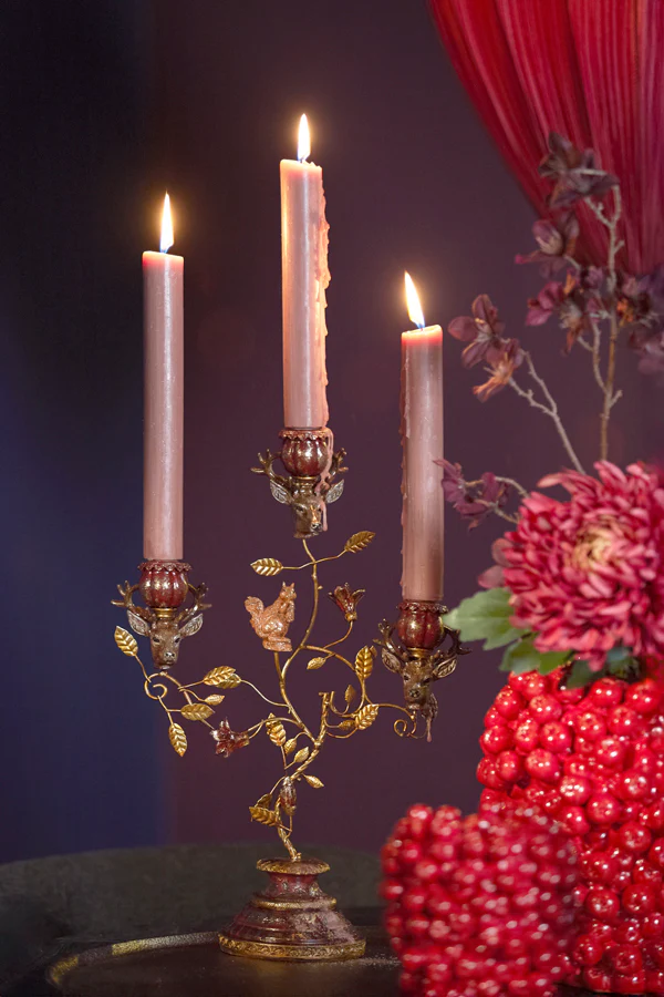 Candle stick 3L 29,5x12,5x44 cm SORYN burgundy+brown+gold - Image 4