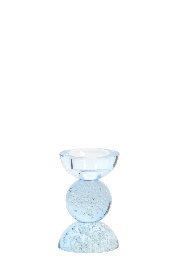 Candle stick 8x12 cm ITINGA glass bubble light blue