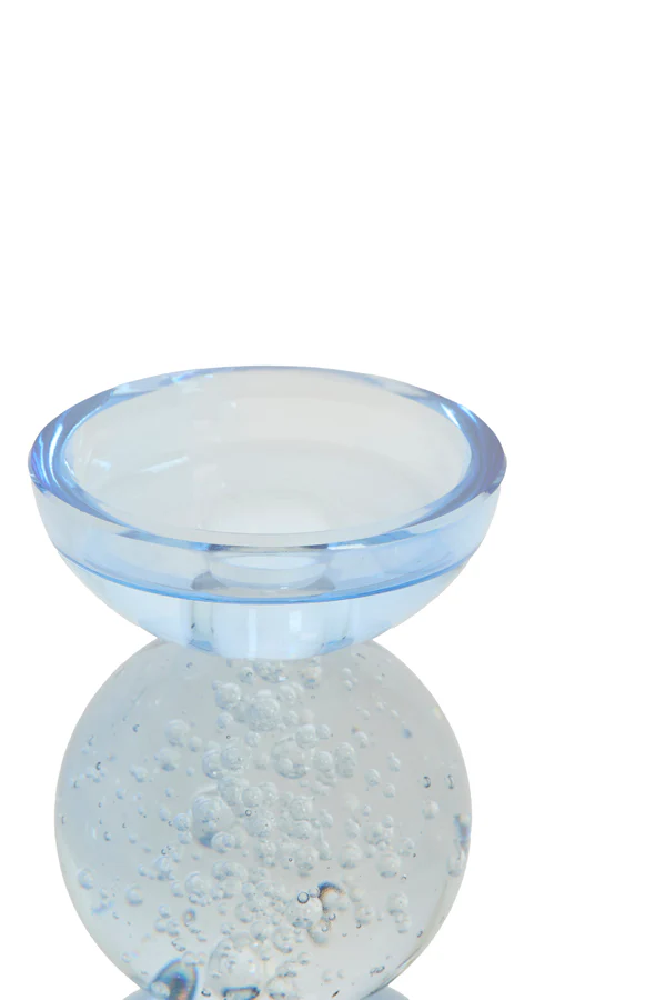 Candle stick 8x12 cm ITINGA glass bubble light blue - Image 2