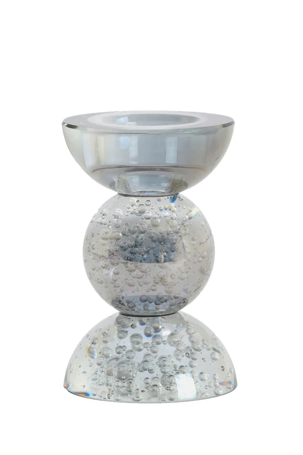 Candle stick 8x12 cm ITINGA glass bubble smoke