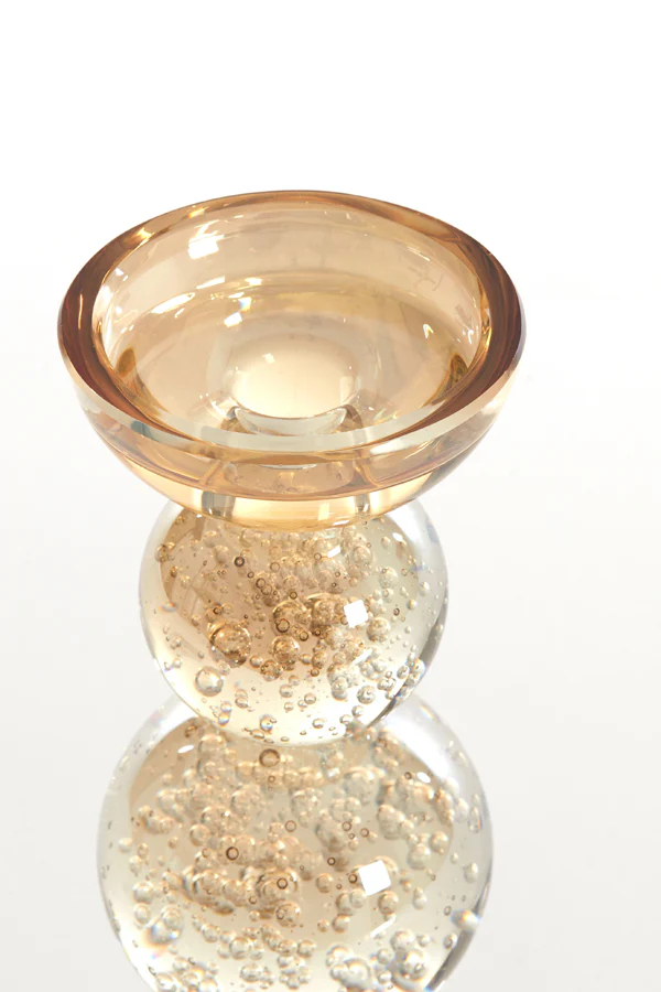 Candle stick 9,5x34 cm ITINGA glass bubble amber - Image 2