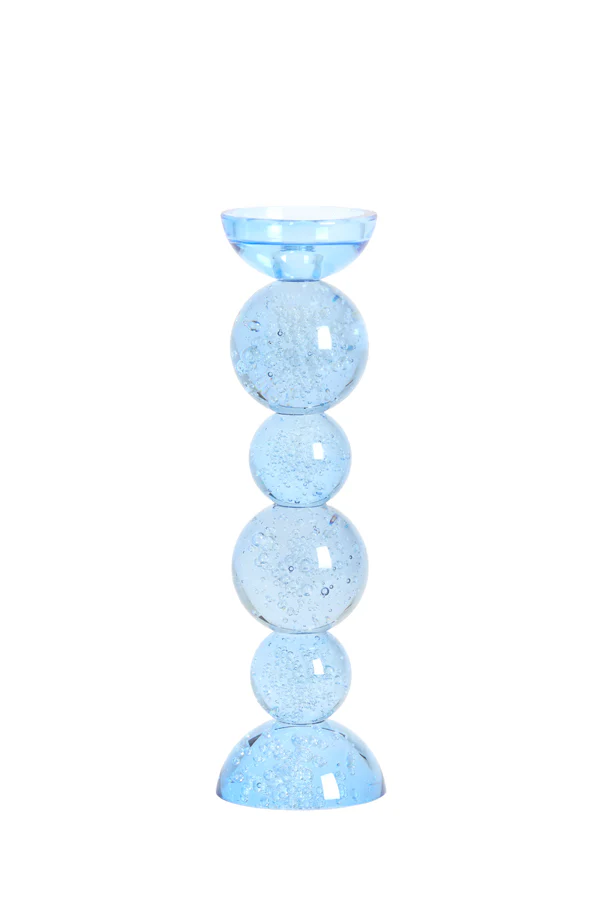 Candle stick 9,5x34 cm ITINGA glass bubble light blue