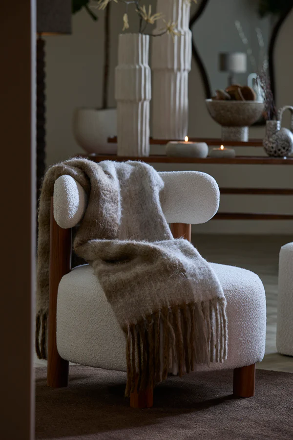 Chair 74x74 cm FERENTINO acacia wood natural+bouclé cream - Image 8