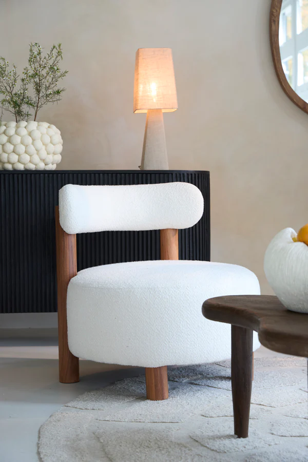 Chair 74x74 cm FERENTINO acacia wood natural+bouclé cream - Image 9