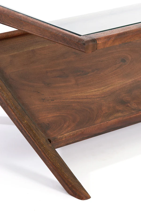 Coffee table 112x70x41 cm YUKI acacia wood dark brown+glass - Image 4