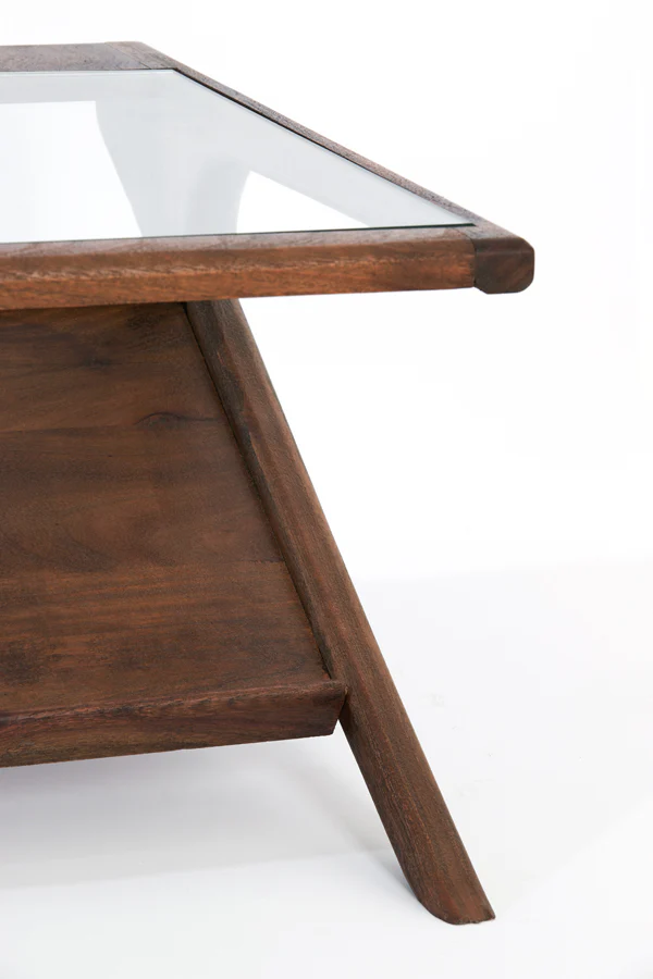 Coffee table 112x70x41 cm YUKI acacia wood dark brown+glass - Image 6