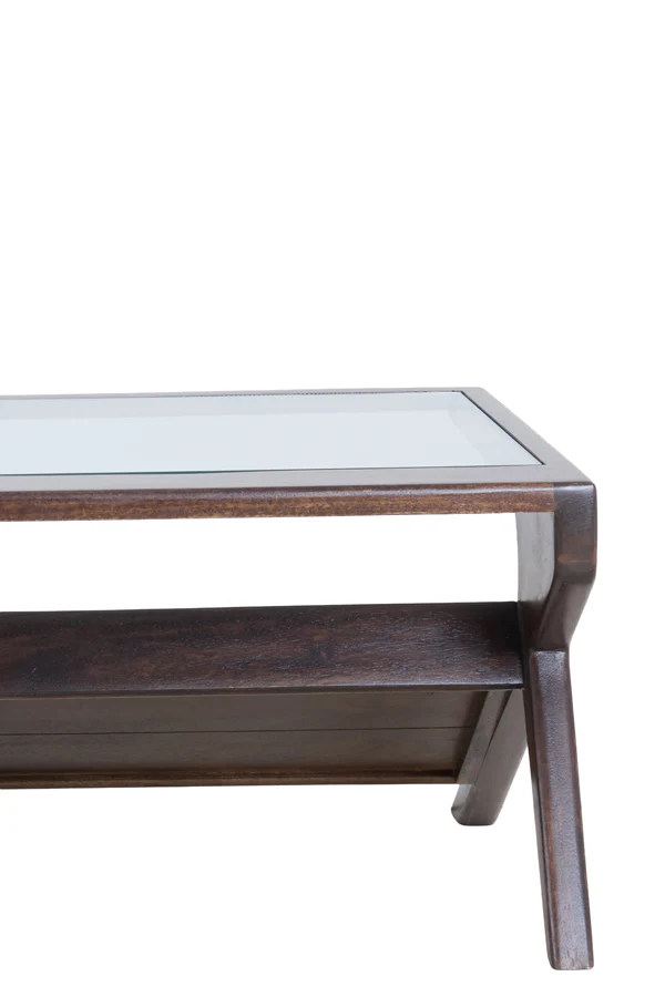 Coffee table 112x70x41 cm YUKI mango wood choco brown+glass - Image 3