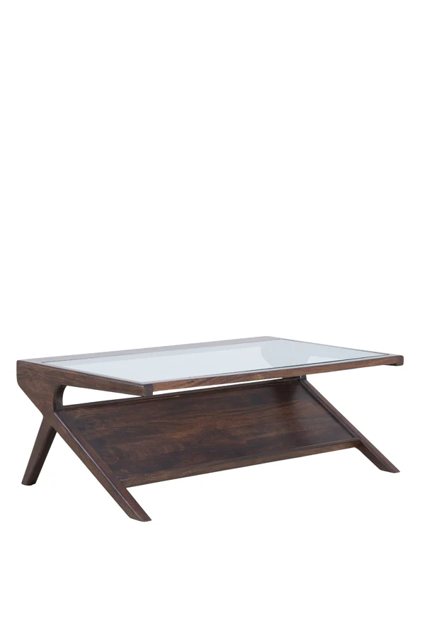 Coffee table 112x70x41 cm YUKI mango wood choco brown+glass - Image 4
