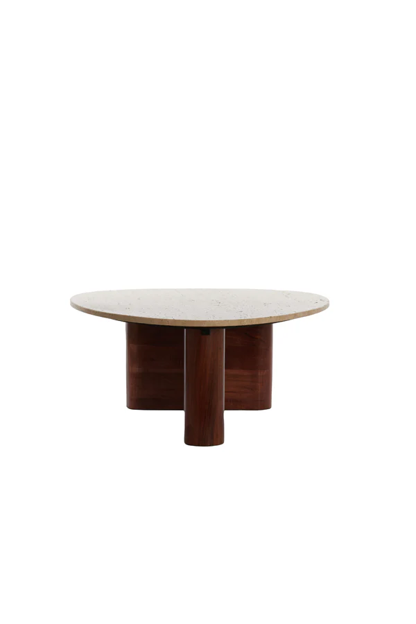 Coffee table 90x72x31 cm MAHELONA travertine sand+wood brwn - Image 3
