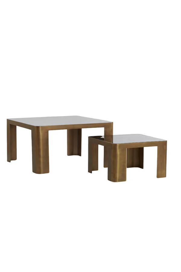 Coffee table S/2 50x50x30+75x75x40 cm OXE ant. br+smoked gl. - Image 2