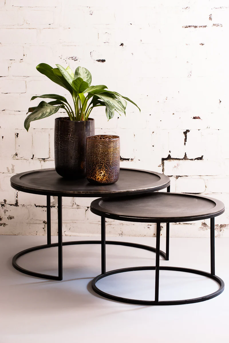 Coffee table S/2 60x38+78x42 cm TALCA lead antiq deep edge - Image 4