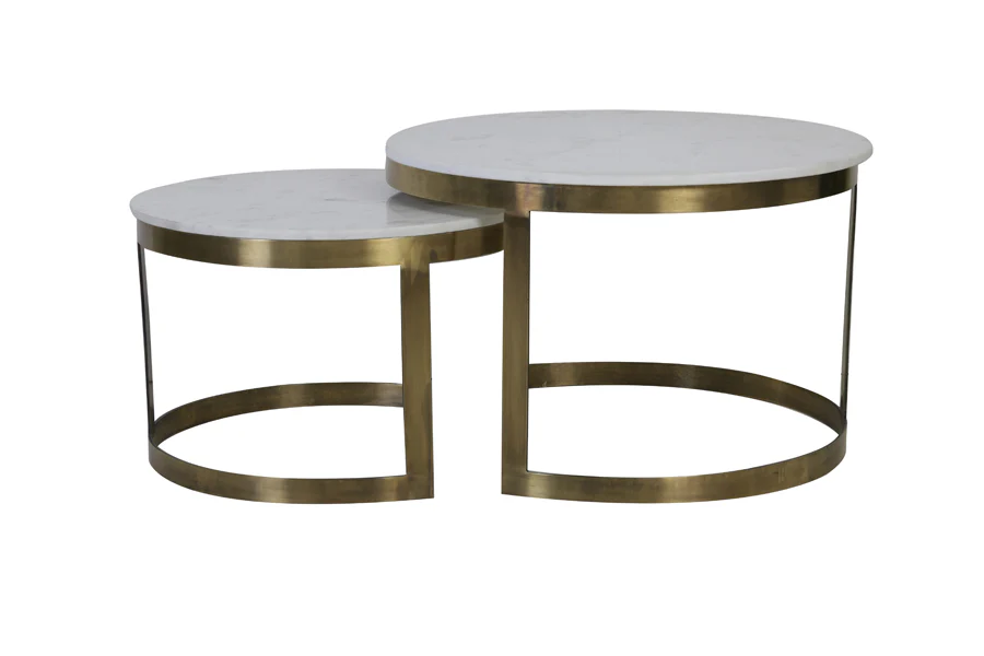 Coffee table S/2 60x40+75x47 cm PERLATO mrbl whit-ant brnz - Image 2