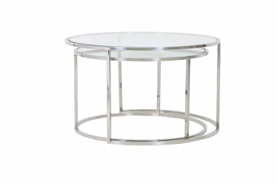 Coffee table S/2 65x39+75x44 cm DUARTE nickel+glass - Image 2