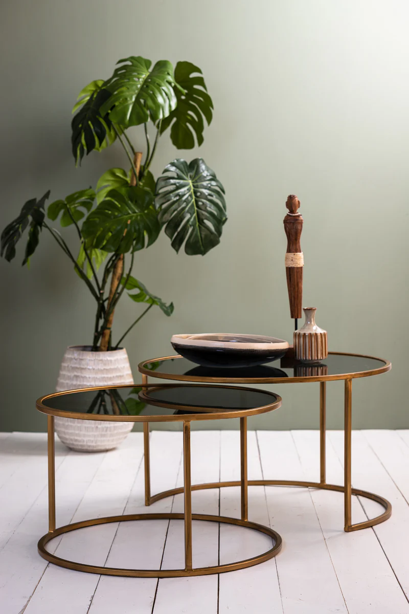 Coffee table S/2 65x39+75x44 cm DUARTE smoked glass-gold - Image 3