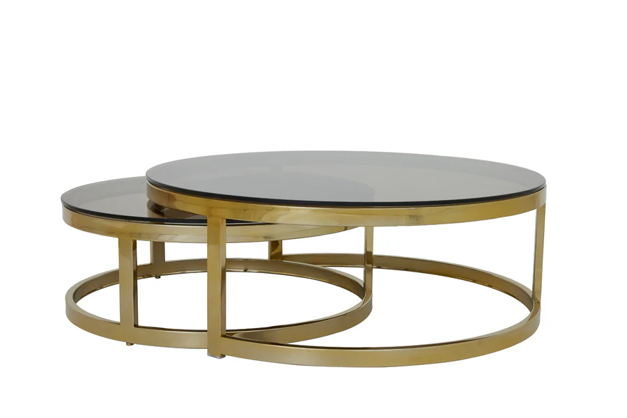 Coffee table S/2 max 100,5x36,5 cm MILAGRO glass brw+lgt gd
