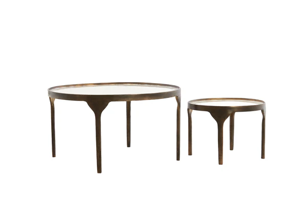 Coffee table S/2 max 85x85x42 cm ELI shiny cream+ant bronze - Image 2