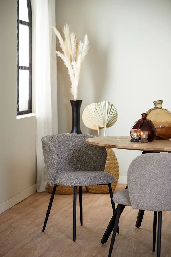 Dining chair 56x55x79 cm ELYNA bouclé grey brown-matt black - Image 9