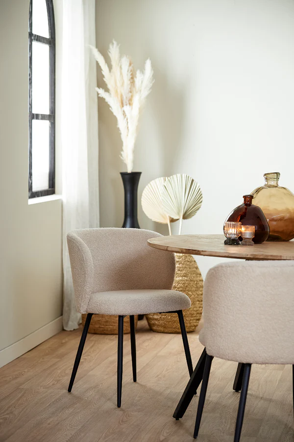 Dining chair 56x55x79 cm ELYNA teddy light beige-matt black - Image 14