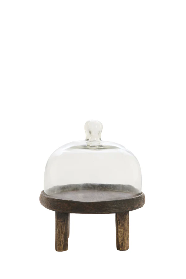 Dish 20,5x24 cm BIA mango wood antique brown+glass clear