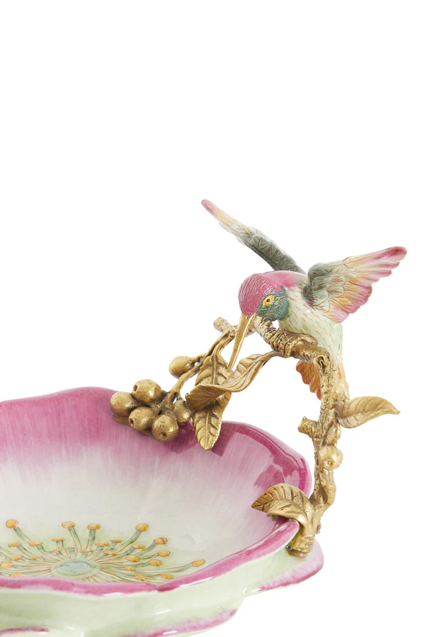 Dish 24x21x20 cm HUMMINGBIRD pink+yellow+bronze - Image 2