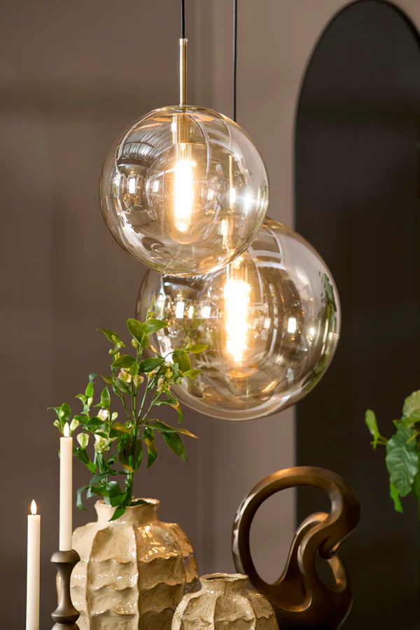 Hanging lamp 30 cm MEDINA antique bronze+glass amber - Image 6