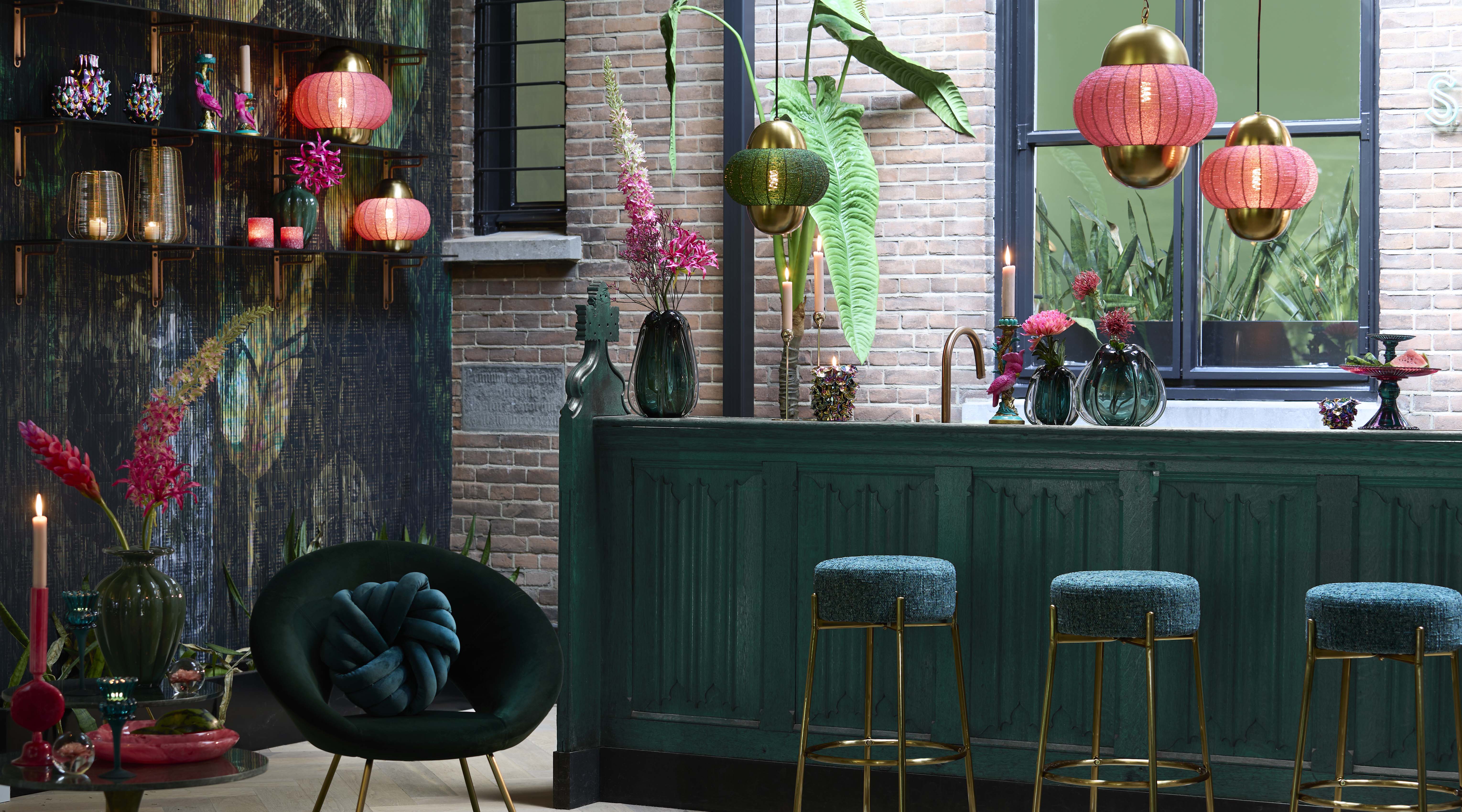 Hanging lamp 33x38 cm CETARA beads pink+bronze - Image 7