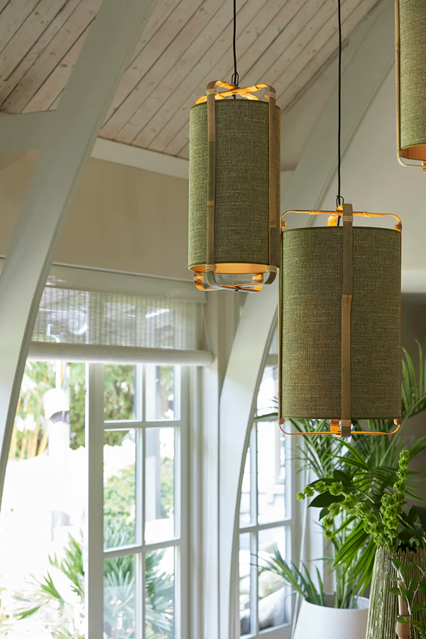 Hanging lamp 37x66 cm SENDAI green+bamboo natural - Image 9