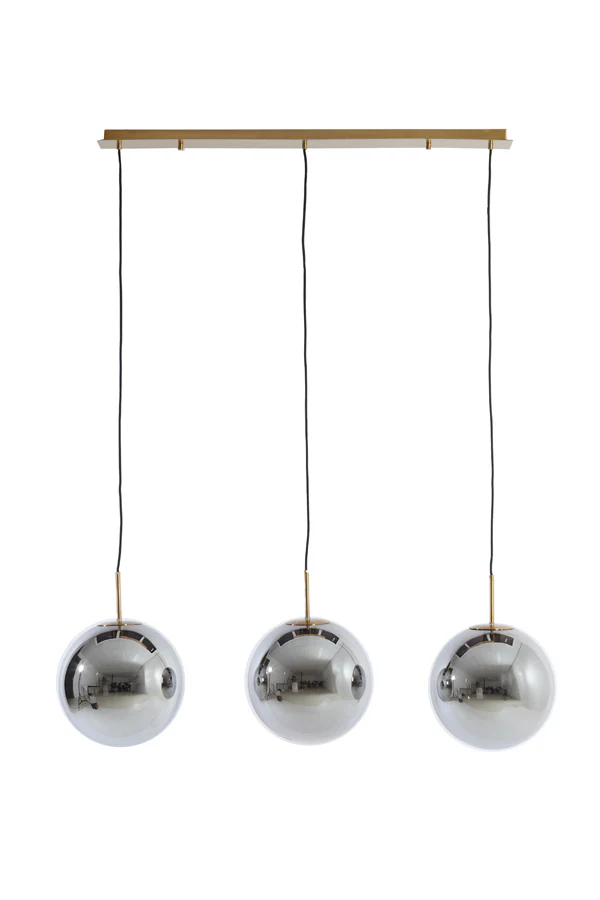 Hanging lamp 3L 120x30x30 cm MEDINA glass smoke+gold