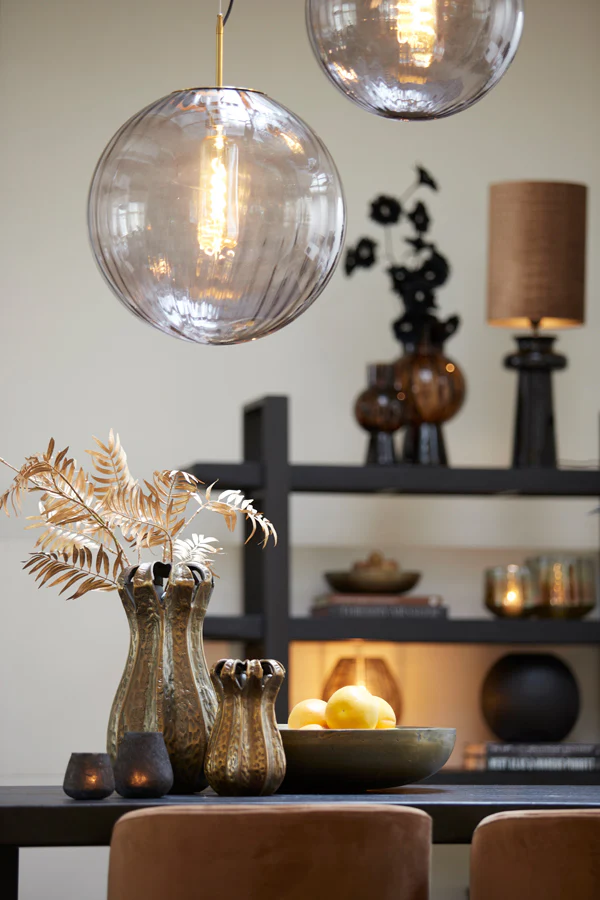 Hanging lamp 48 cm MAGDALA glass light grey+gold - Image 8