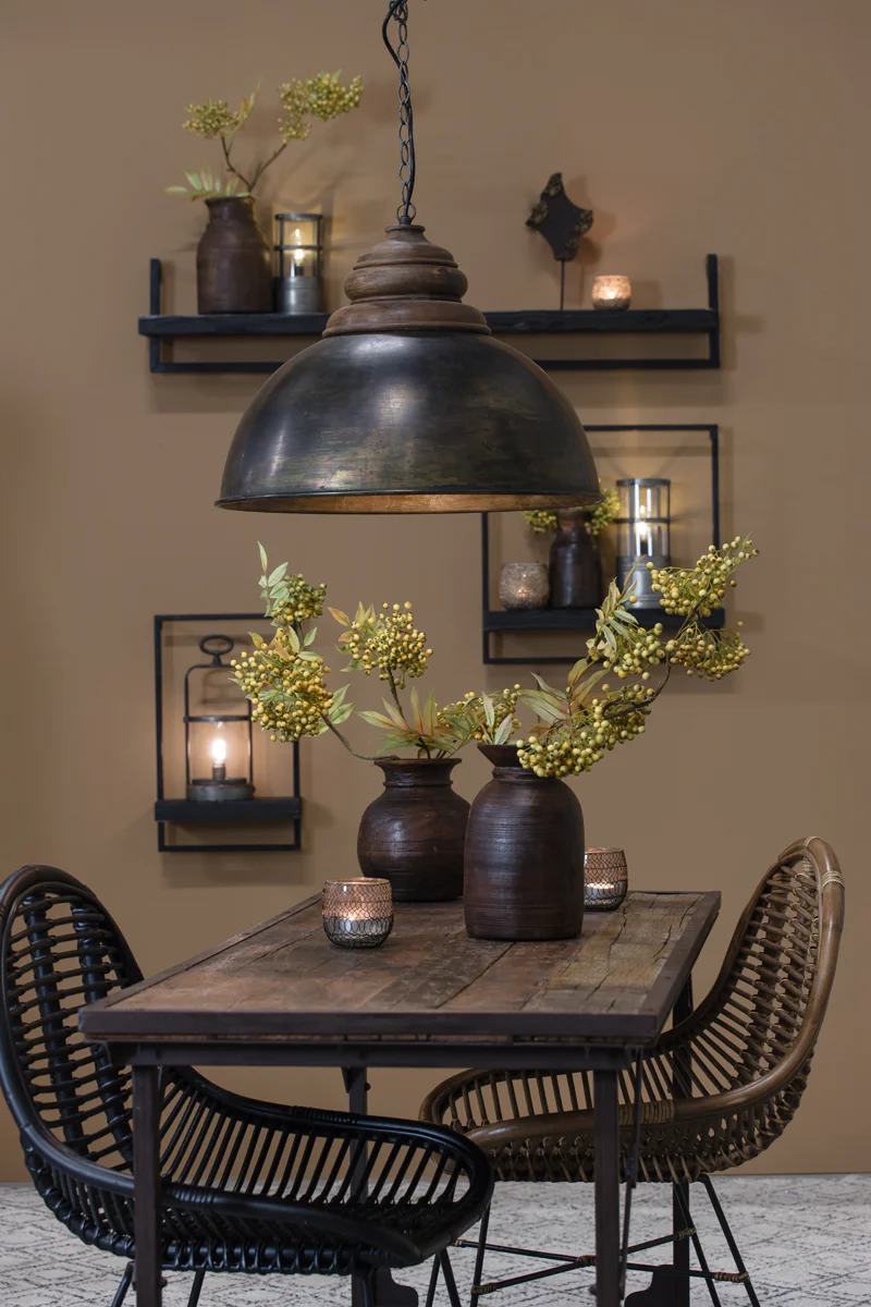 Hanging lamp 52x40 cm LEIA black zinc+top wood brown - Image 2