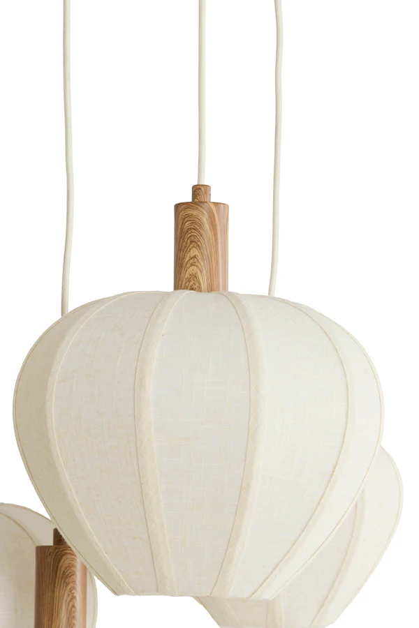 Hanging lamp 5L 76x140 cm HUXI wood print nat.+linen cream - Image 7