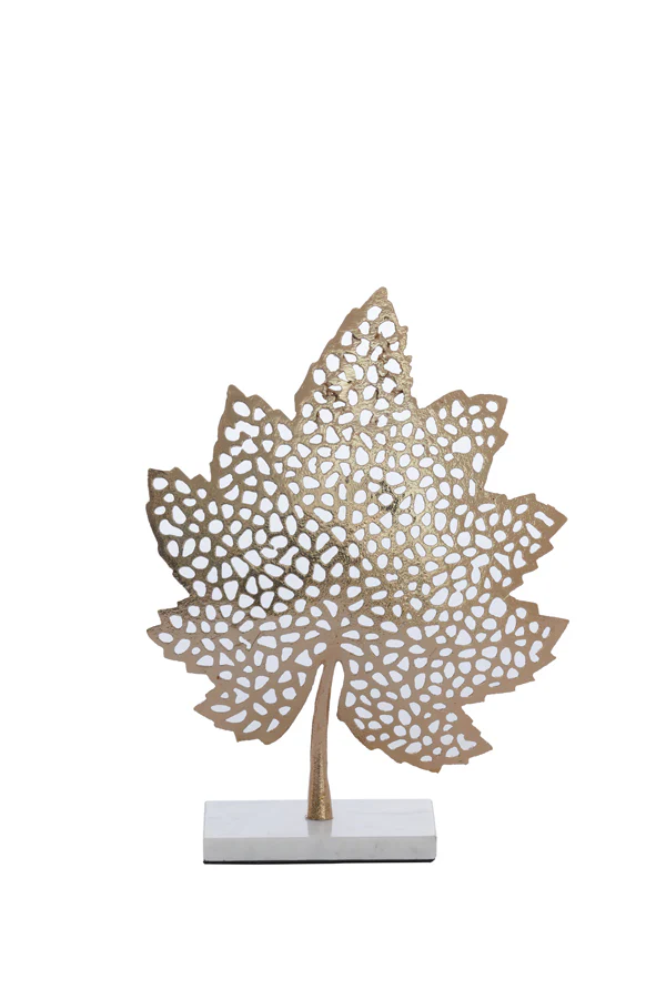 Ornament on base 28x8x35 cm LEAF gold+marble white