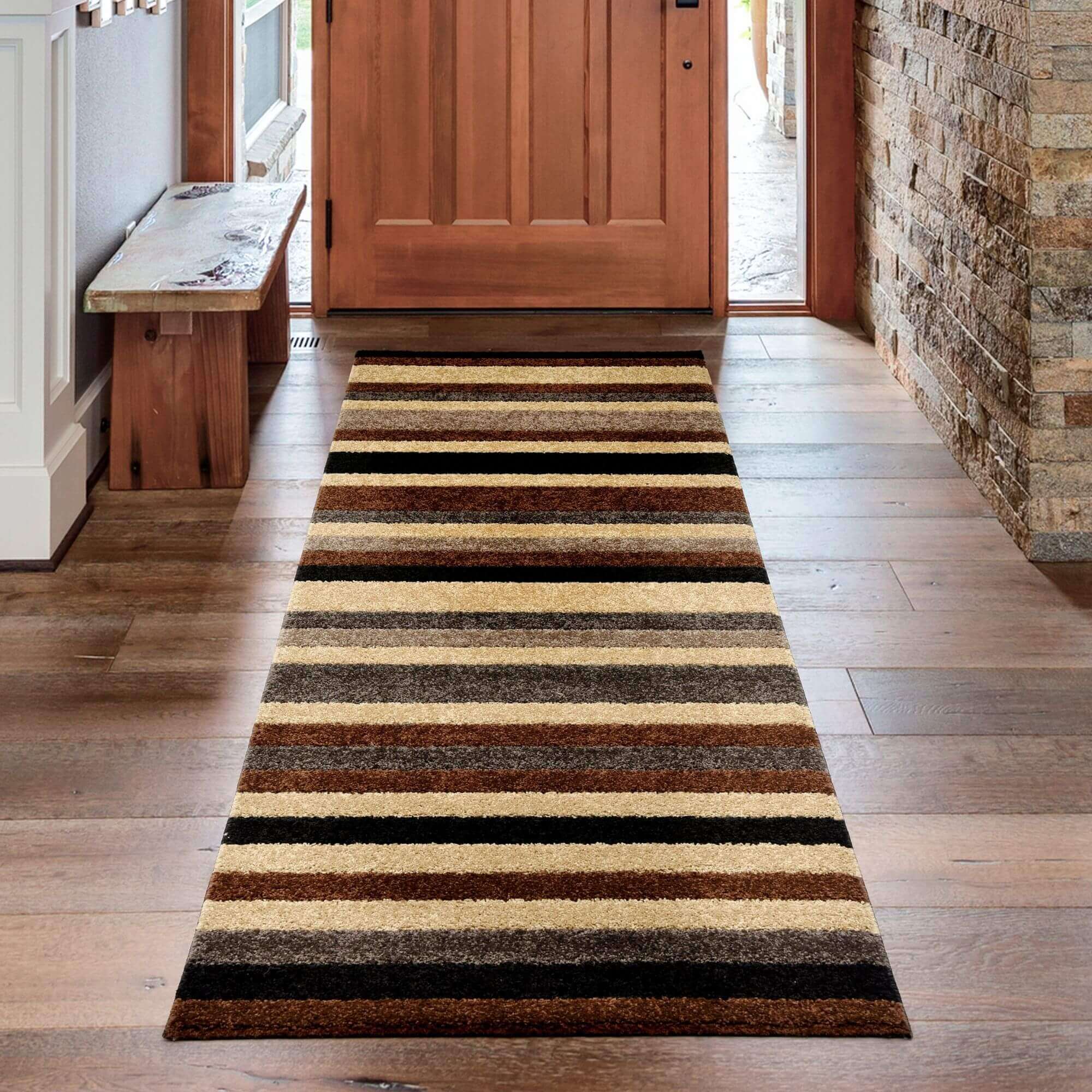 Linea Striped Caramel Washable Rug - Image 5