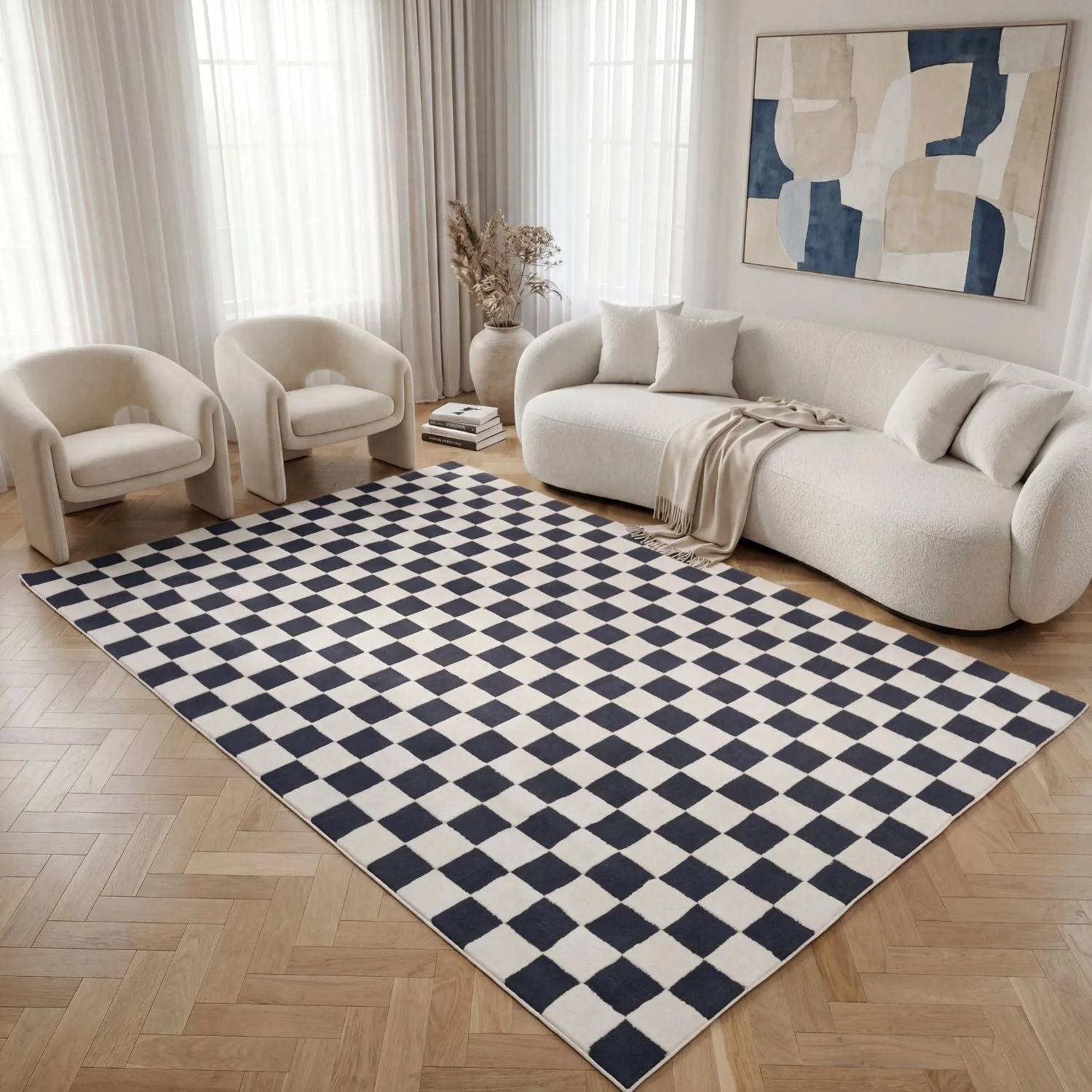 Loft Checkerboard Blue Rug - Image 9