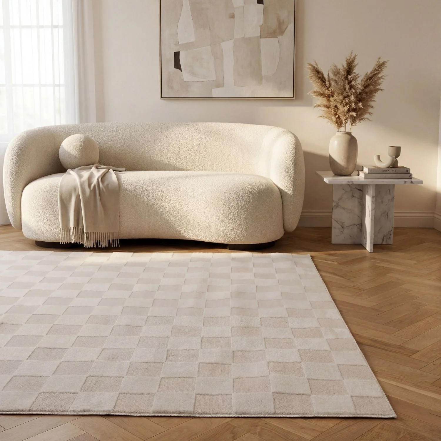 Loft Checkerboard Cream Rug - Image 2