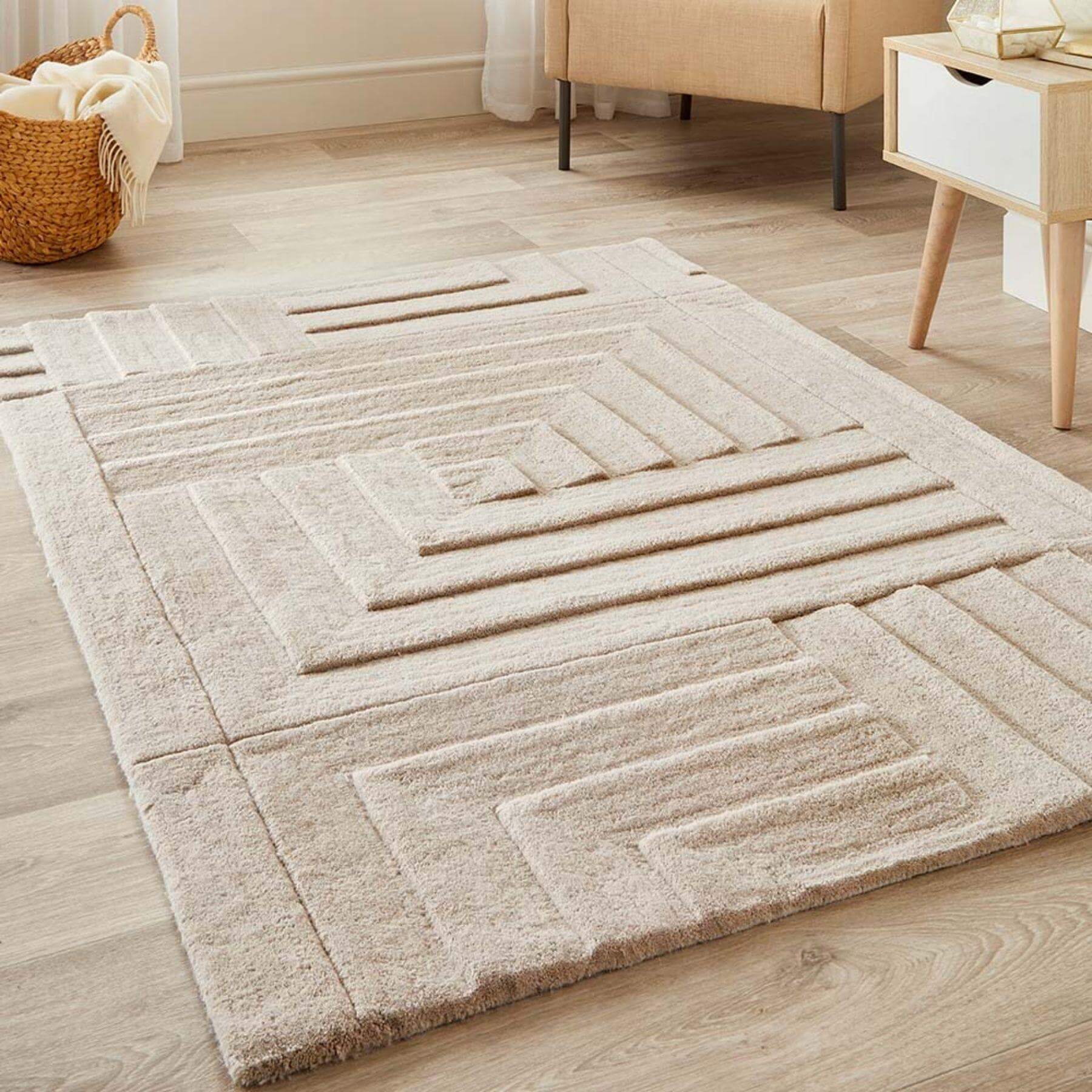 Maze Grey Geometric Wool Rug - Image 4