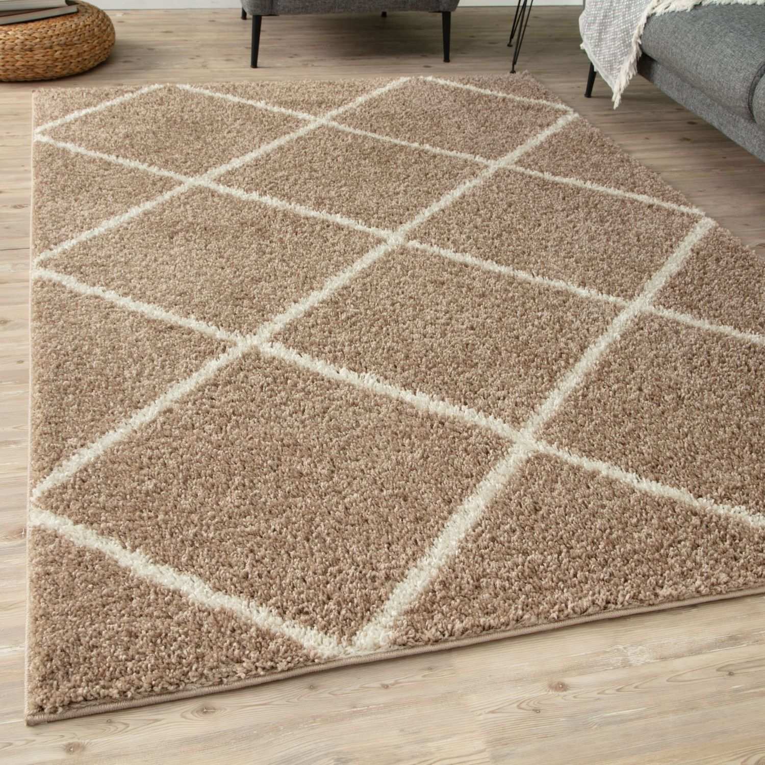 Moroccan Beige Shaggy Rug | 520 - Image 9