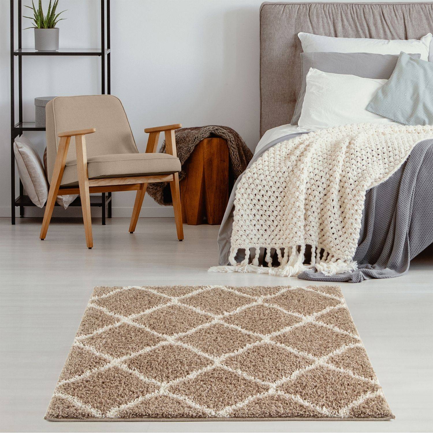 Moroccan Beige Shaggy Rug | 720 - Image 15