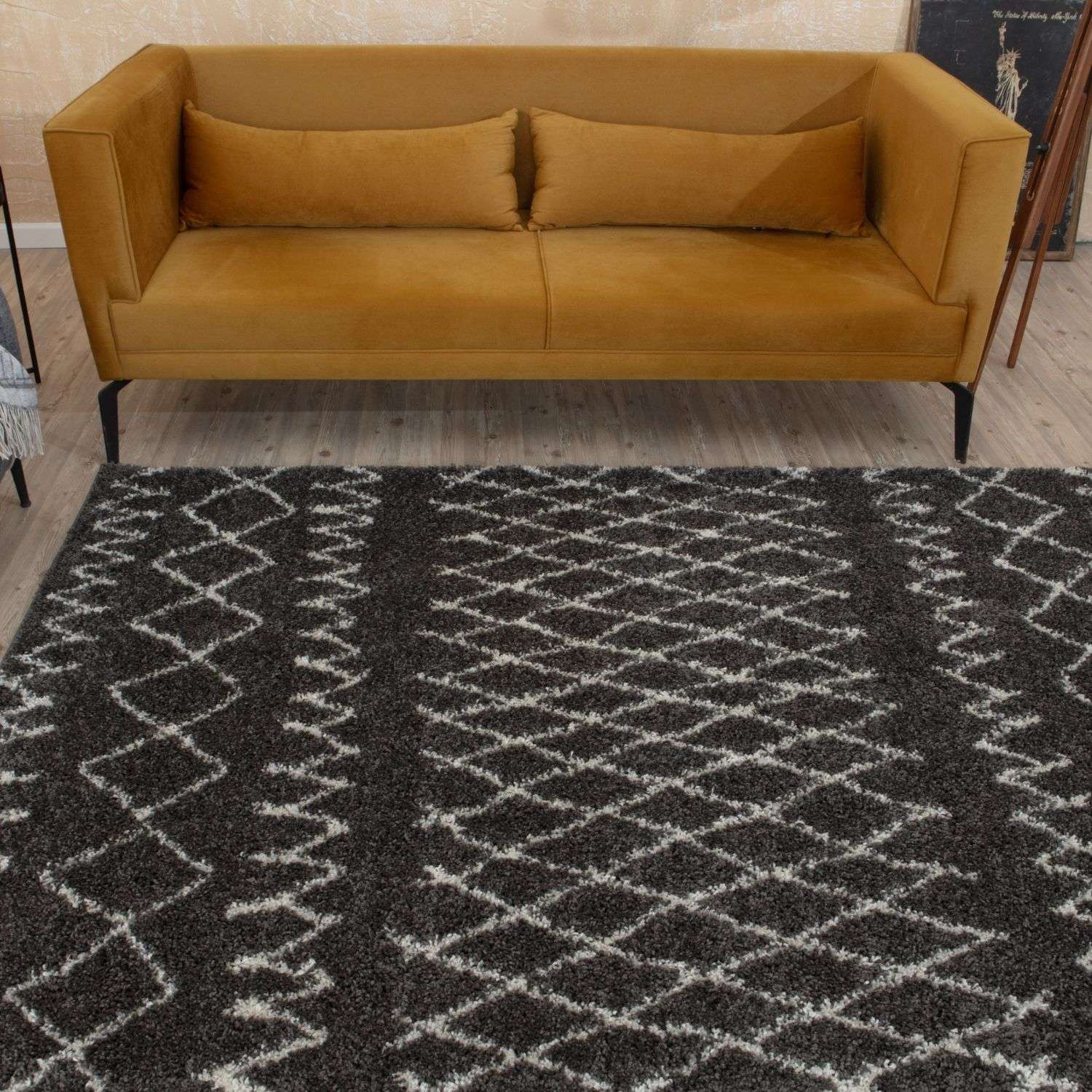 Moroccan Dark Grey Shaggy Rug | 940 - Image 7