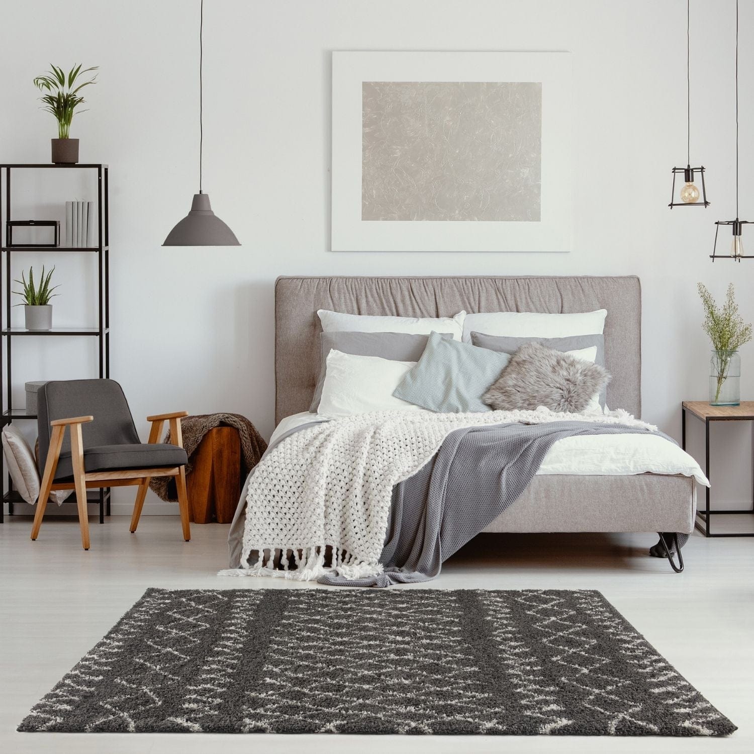 Moroccan Dark Grey Shaggy Rug | 940 - Image 9