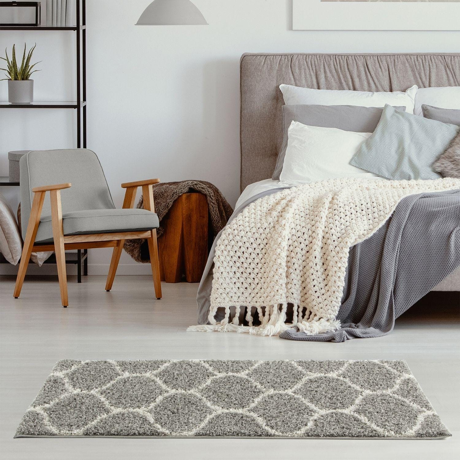 Moroccan Grey Shaggy Rug | 610 - Image 11